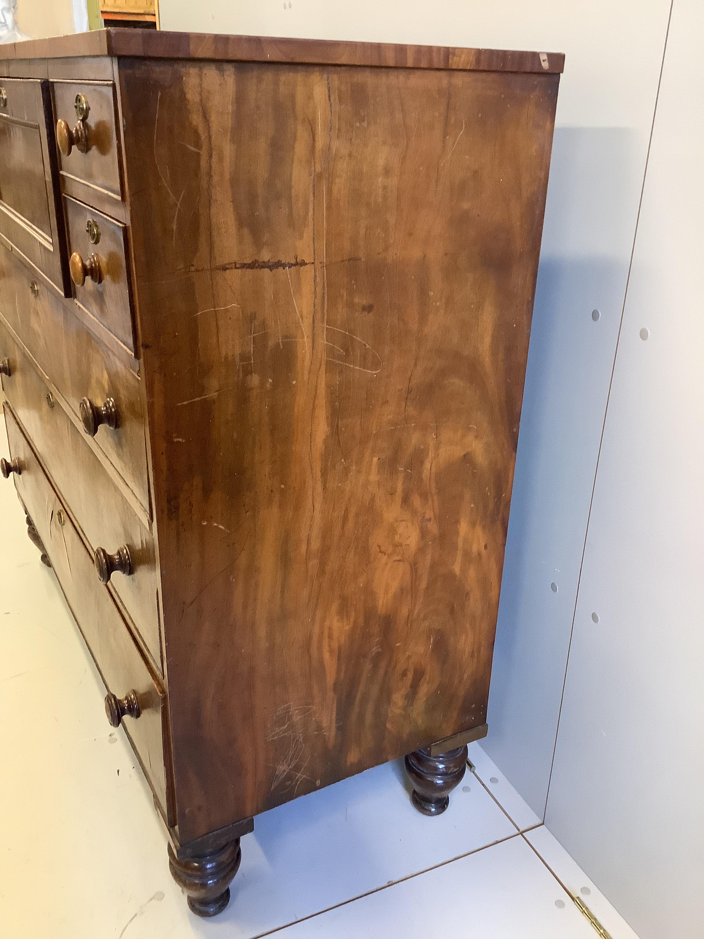 An early Victorian Scottish mahogany secretaire chest, width 128cm, depth 53cm, height 121cm